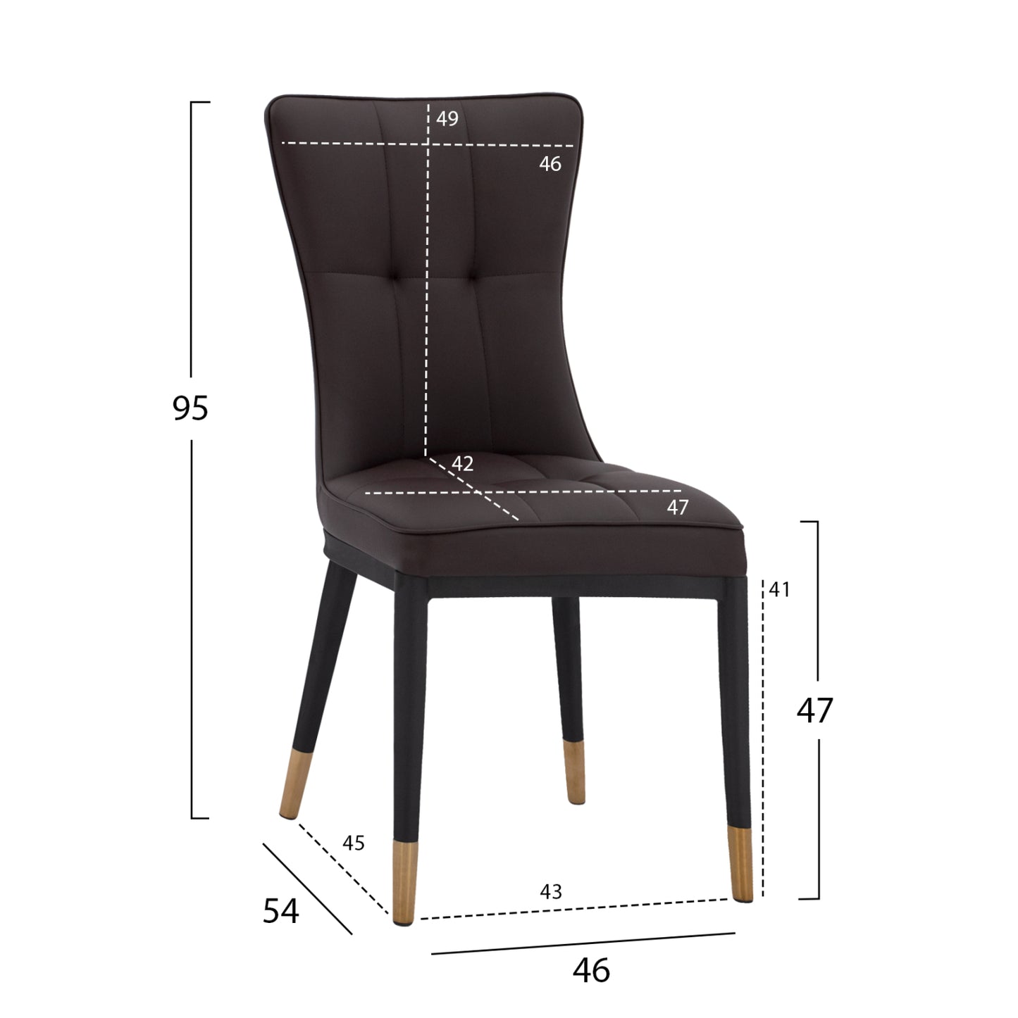 Dining chair Sammy with Brown PU & Black metallic Frame HM8722.12 46x54x95 cm.