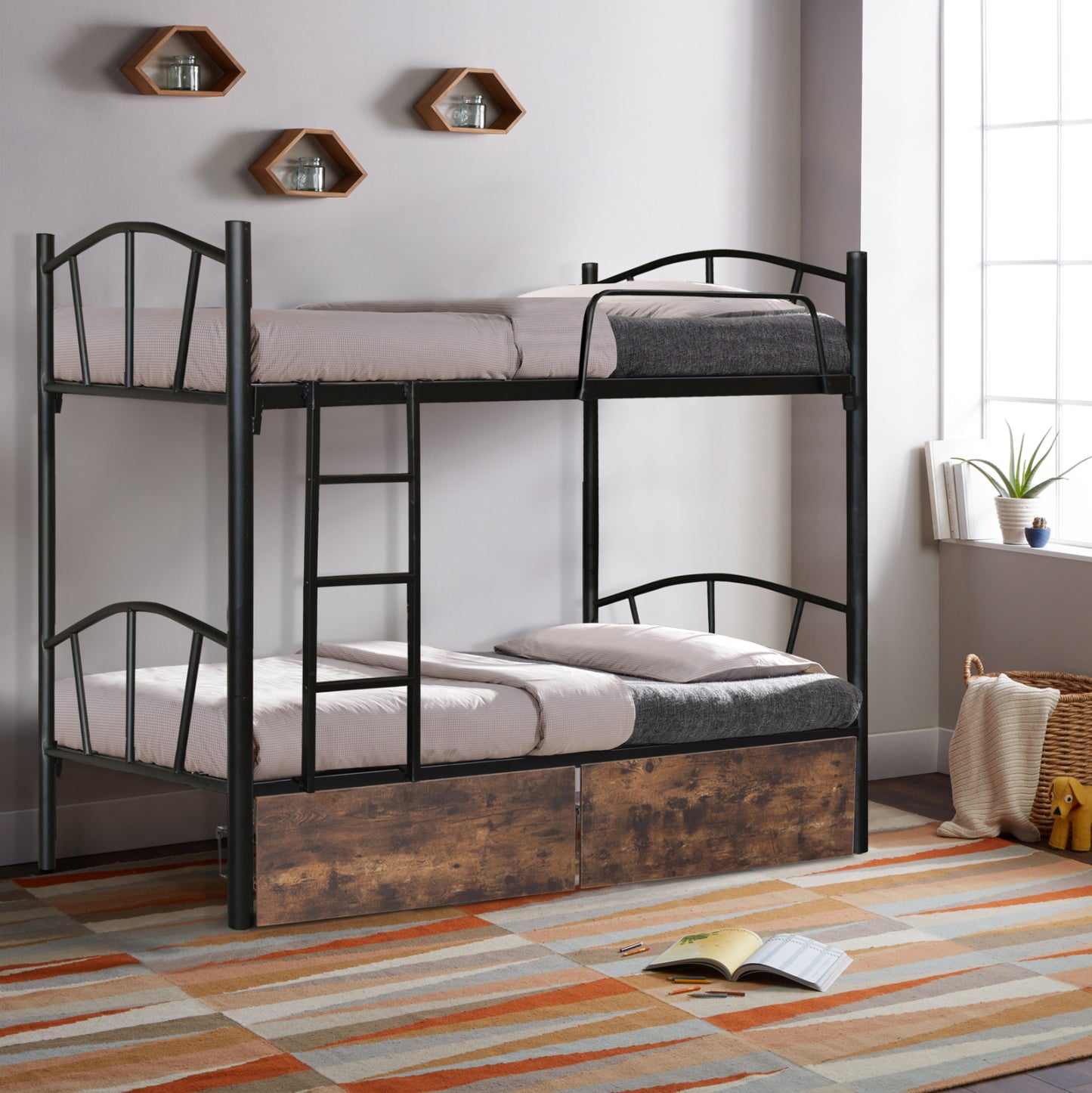 ΚΟΥΚΕΤΑ FLOOR HM21122 ΜΕΤΑΛΛΙΚΗ ΜΑΥΡΗ ΜΕ 2 ΕΠΙΔΑΠΕΔΙΑ ΣΥΡΤΑΡΙΑ ΚΑΦΕ 200x91,5x177,5Yεκ.