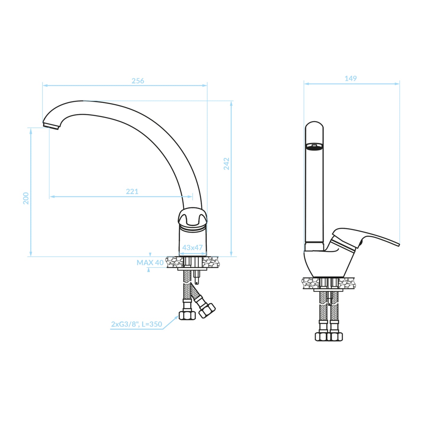 FAUCET FOR KITCHEN COUNTERTOP HM4868.01 MEDIUM HEIGHT-CHROME--25.6x14.9x24.2Hcm.