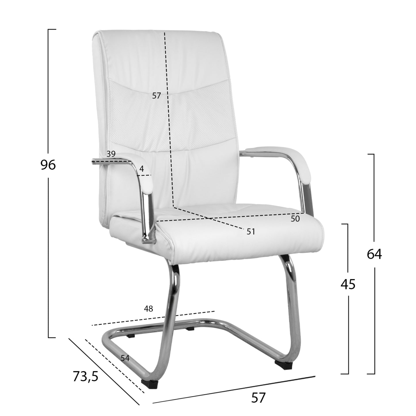 Visitor's Armchair JACOB HM1045.12 White PU with chromed base 57x73.5x96 cm