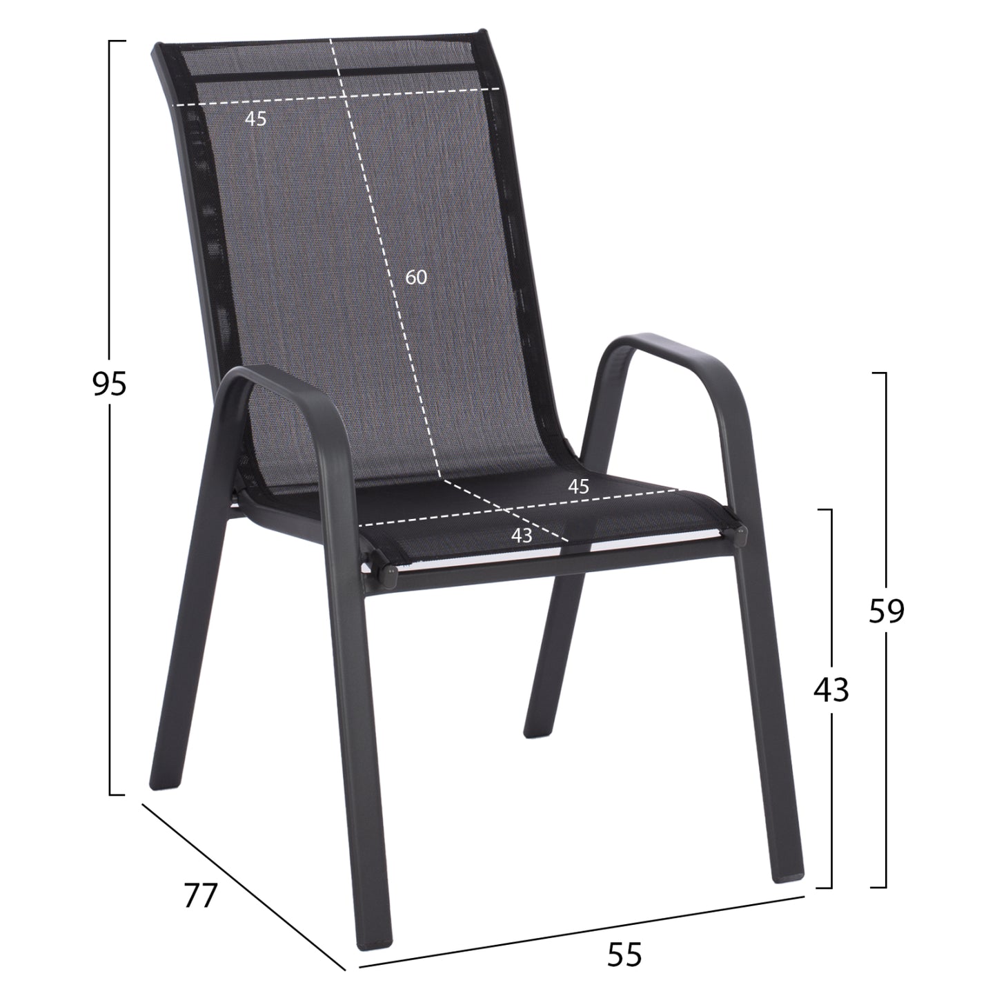 OUTDOOR DINING SET ADAM HM10897.03 TABLE 110x60cm & 4 ARMCHAIRS--BLACK
