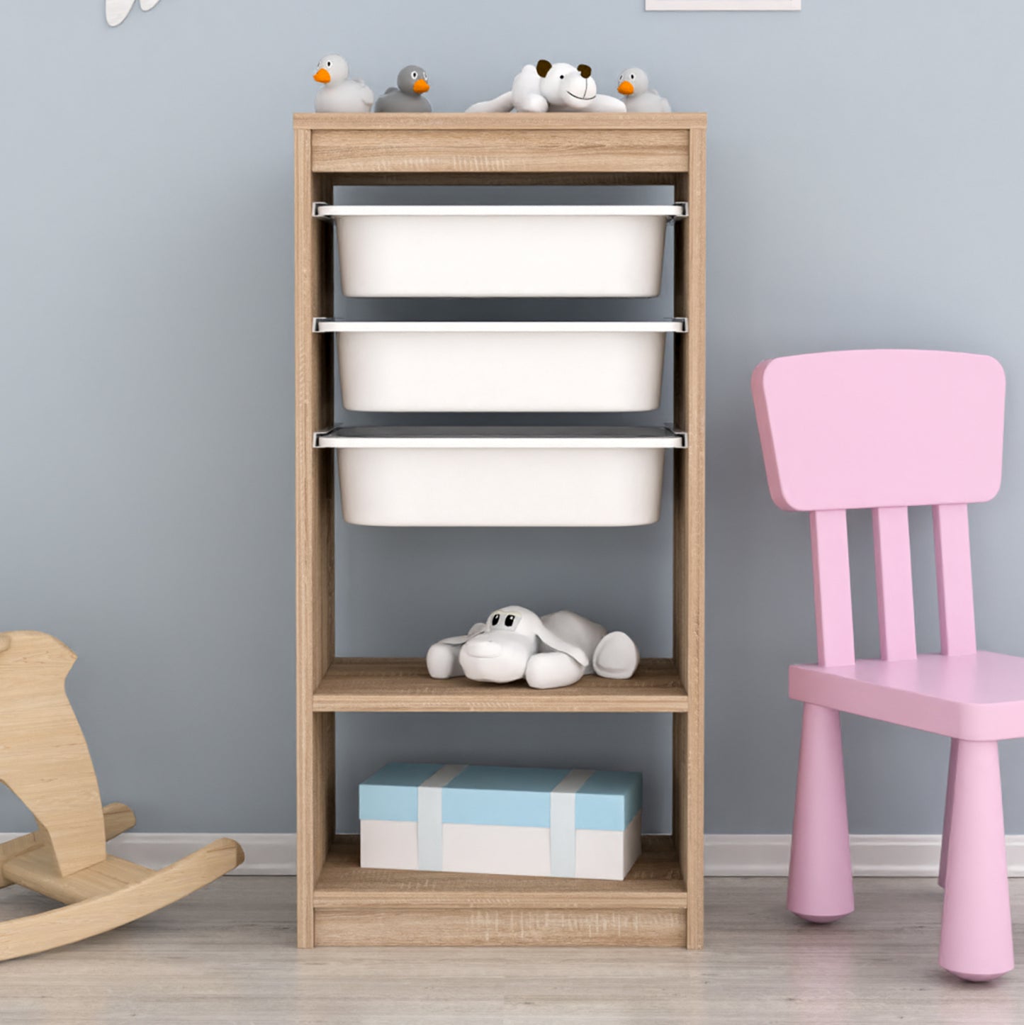 CHEST OF DRAWERS SANI HM18198.03 MELAMINE IN SONAMA-WHITE P.E. DRAWERS 45,5x30x92Hcm.