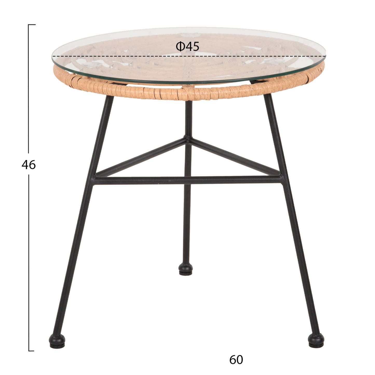 SIDE TABLE ROUND BLACK METAL ALLEGRA HM5459.11 BEIGE WICKER-GLASS Φ45x46Hcm.