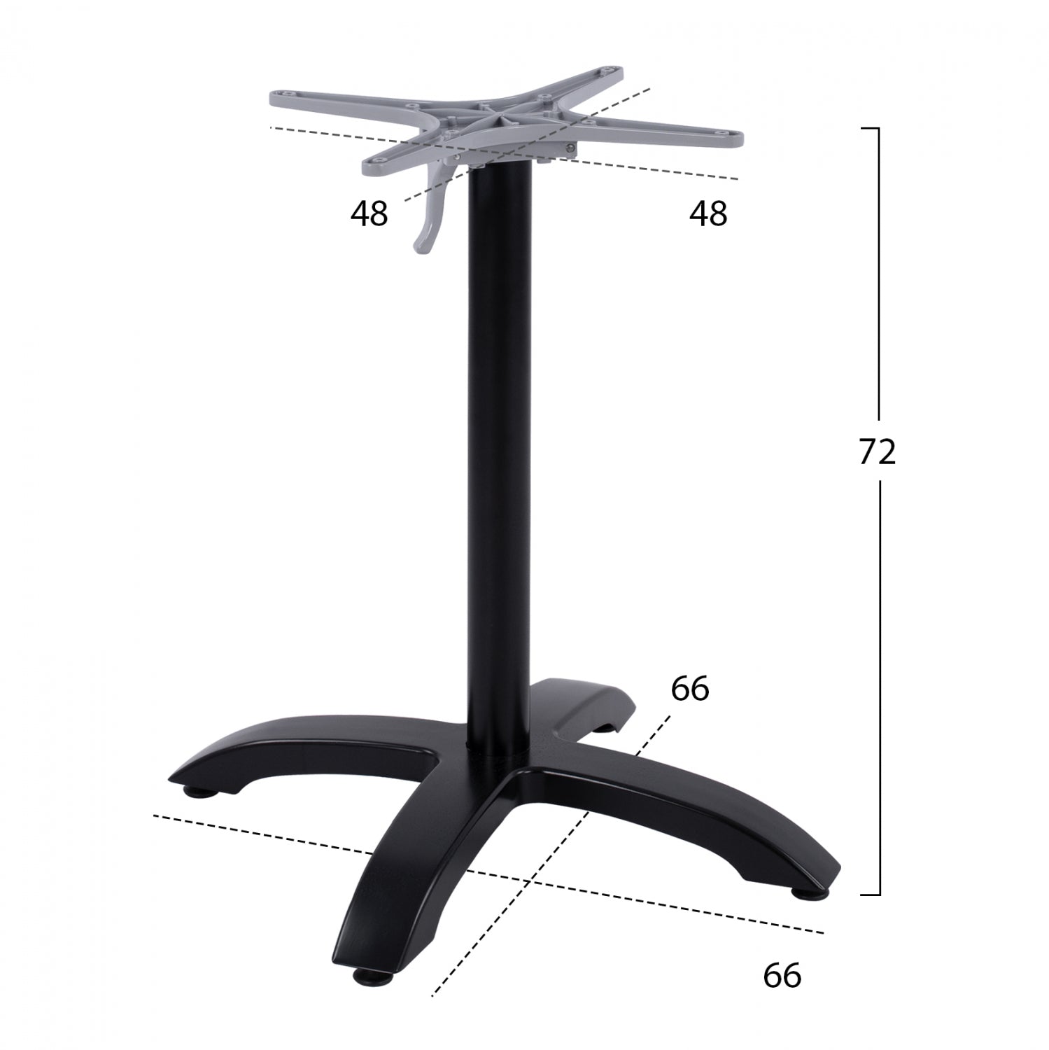Foldable aluminum base HM469.01 Black matte 66x66x72 with cross 48x48cm