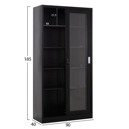 ΒΙΒΛΙΟΘΗΚΗ ΜΕ ΣΥΡΟΜΕΝΕΣ ΠΟΡΤΕΣ SIDER HM6632.01 ΜΕΤΑΛΛΙΚΗ ΜΑΥΡΗ 90x40x185Υεκ
