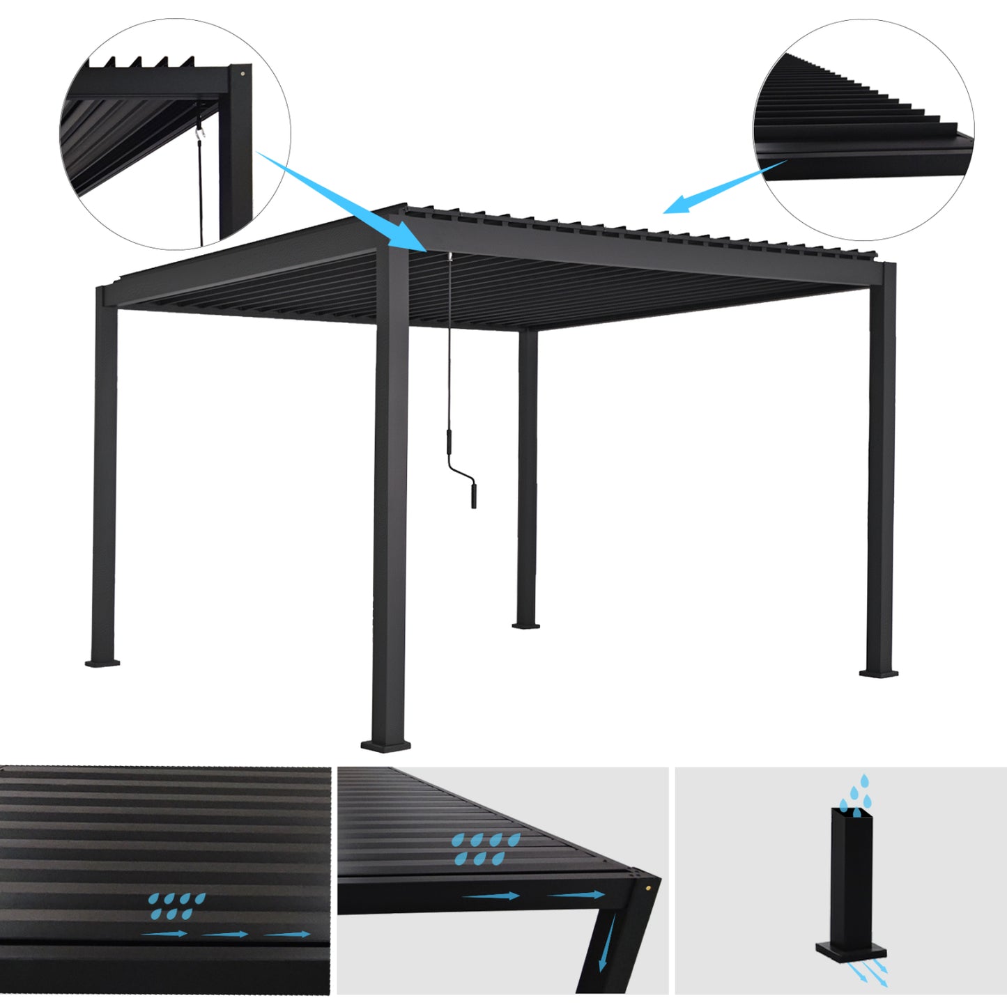 BIOCLIMATIC ALUMINUM PERGOLA DOMECIL HM6611.01 WITH IRON LOUVERS--300x300x240Hcm