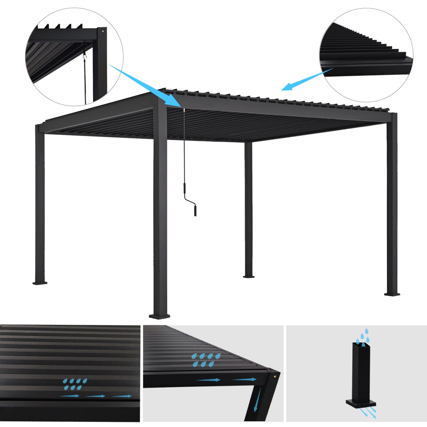 BIOCLIMATIC ALUMINUM PERGOLA DOMECIL HM6612.01 WITH IRON LOUVERS--300x400x240Hcm