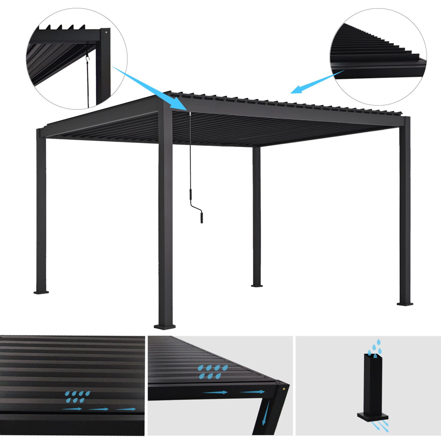 BIOCLIMATIC ALUMINUM PERGOLA DOMECIL HM6612.01 WITH IRON LOUVERS--300x400x240Hcm