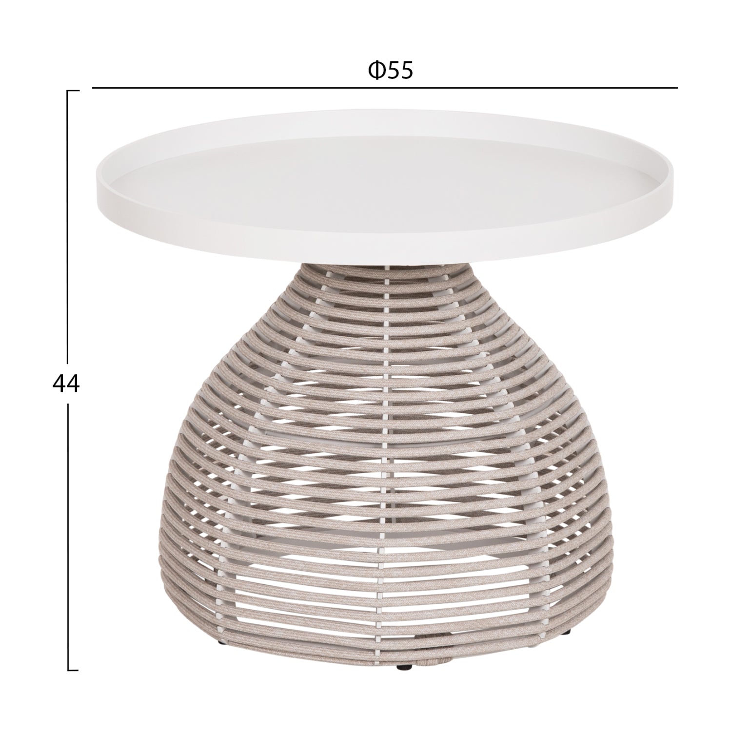SIDE TABLE ROUND DRISCOLL HM6477.02 CREAM WHITE ALUMINUM-LIGHT GREY ROPE Φ55x44Hcm.