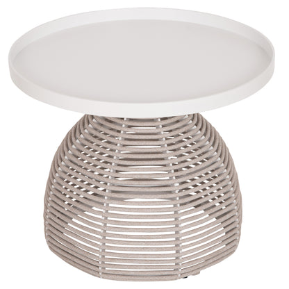 SIDE TABLE ROUND DRISCOLL HM6477.02 CREAM WHITE ALUMINUM-LIGHT GREY ROPE Φ55x44Hcm.