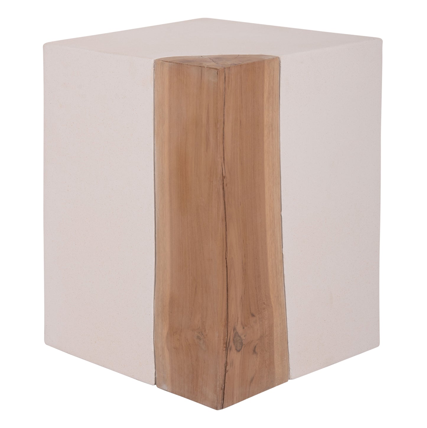 SQUARE SIDE TABLE LEIA HM18163.02 FIBER CEMENT IN WHITE--TEAK WOOD 32.5x32.5x46Hcm.