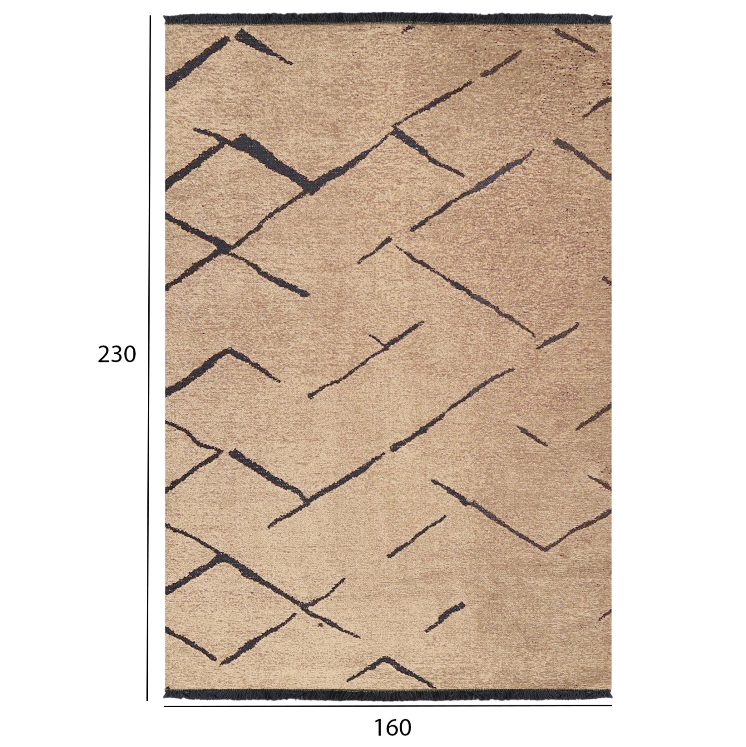 HM7674.01 160Χ230cm, light brown-black carpet with self-fringes