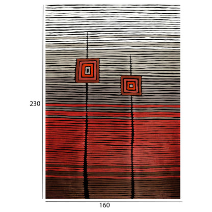HM7675.26 160X230cm, JOSIANE carpet with fringes, red-black-grey