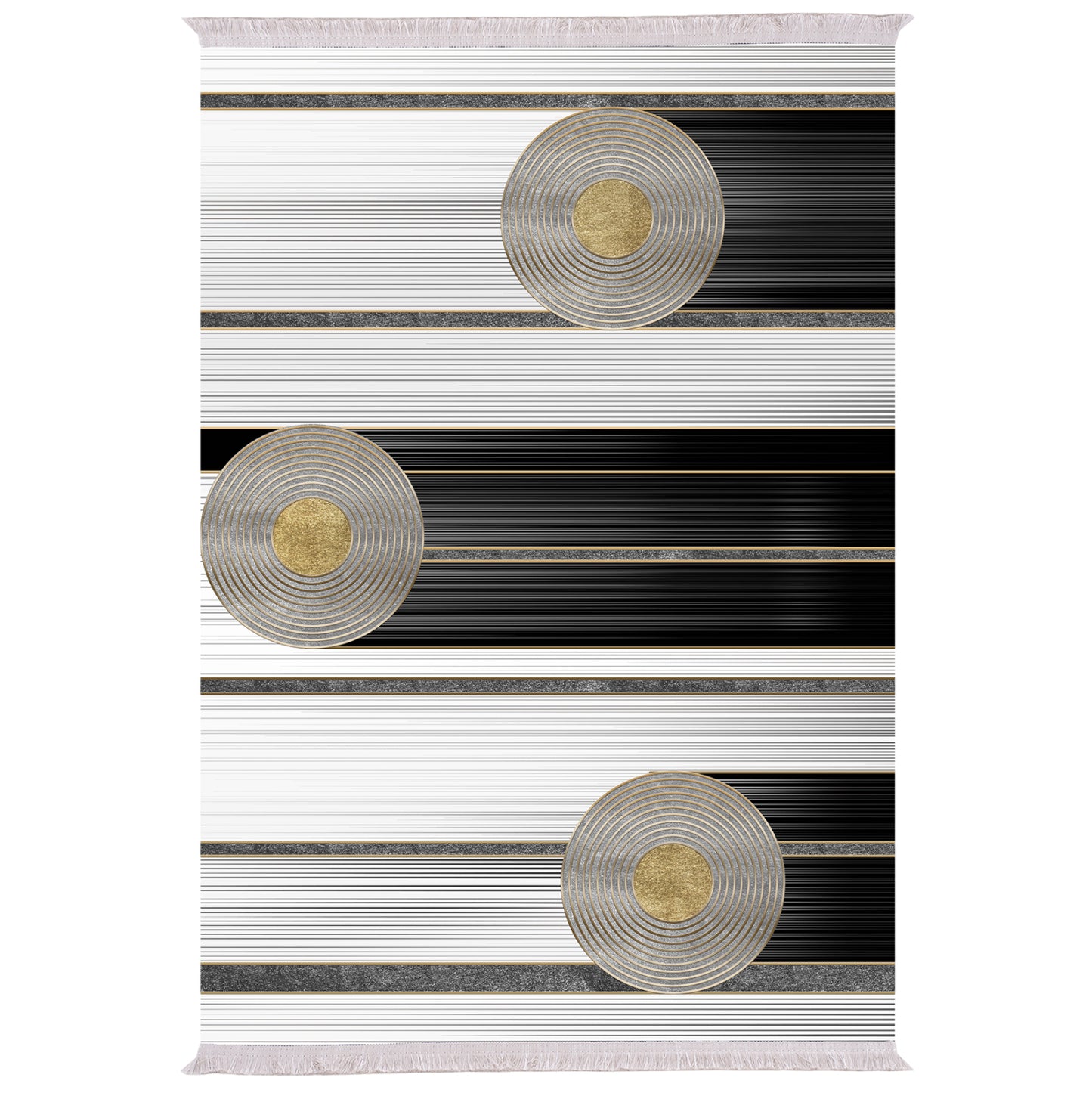 LIVING ROOM CARPET WITH FRINGES WHITE-BLACK-GOLD 80Χ150cm.HM7676.24