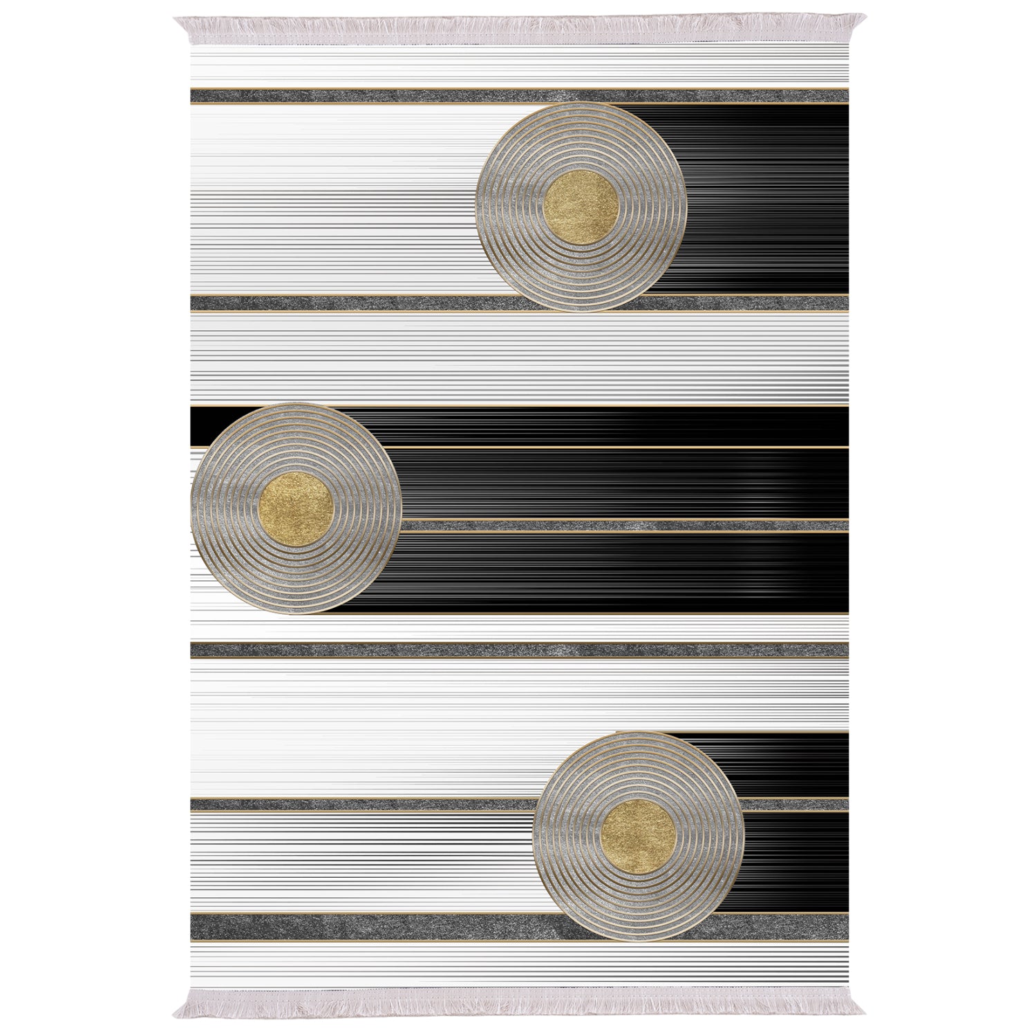 LIVING ROOM CARPET WITH FRINGES WHITE-BLACK-GOLD 80Χ150cm.HM7676.24