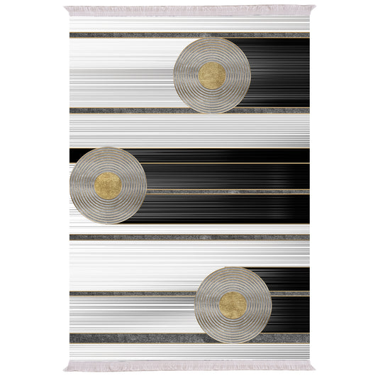 LIVING ROOM CARPET WITH FRINGES WHITE-BLACK-GOLD 80Χ150cm.HM7676.24