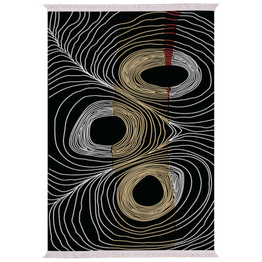 LIVING ROOM CARPET WITH FRINGES JOSIANE BLACK-GOLD-GREY 80X150cm. HM7676.27