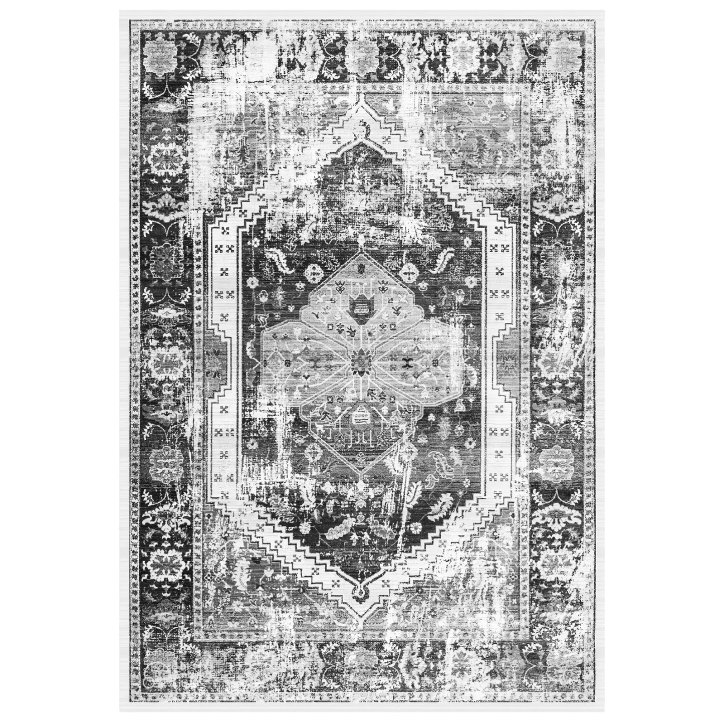 HM7675.11 160X230cm, JOSIANE, GREY-WHITE, VINTAGE, FRINGES