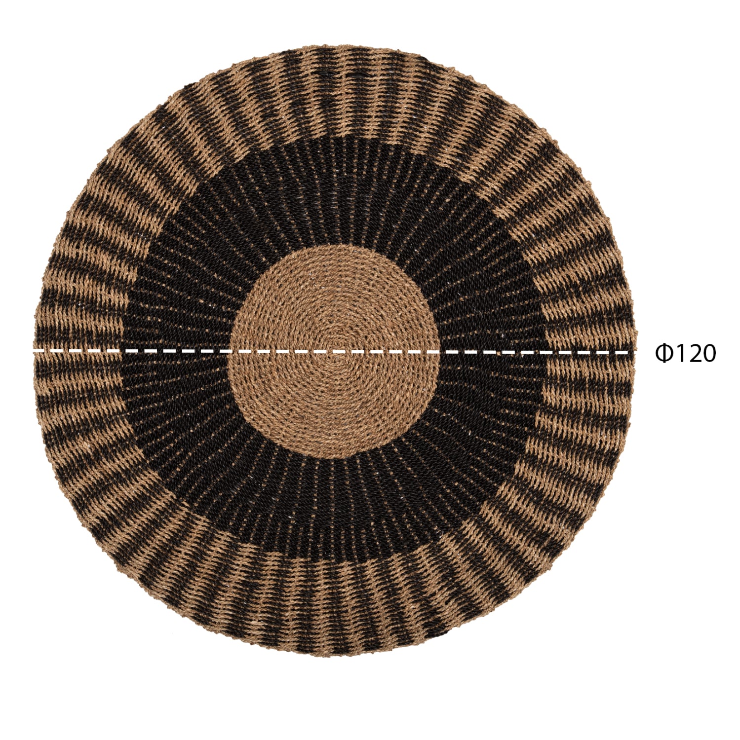 ROUND CARPET KIRKI HM7841 NATURAL SEAGRASS FIBERS IN BLACK-NATURAL COLOR Φ120cm.