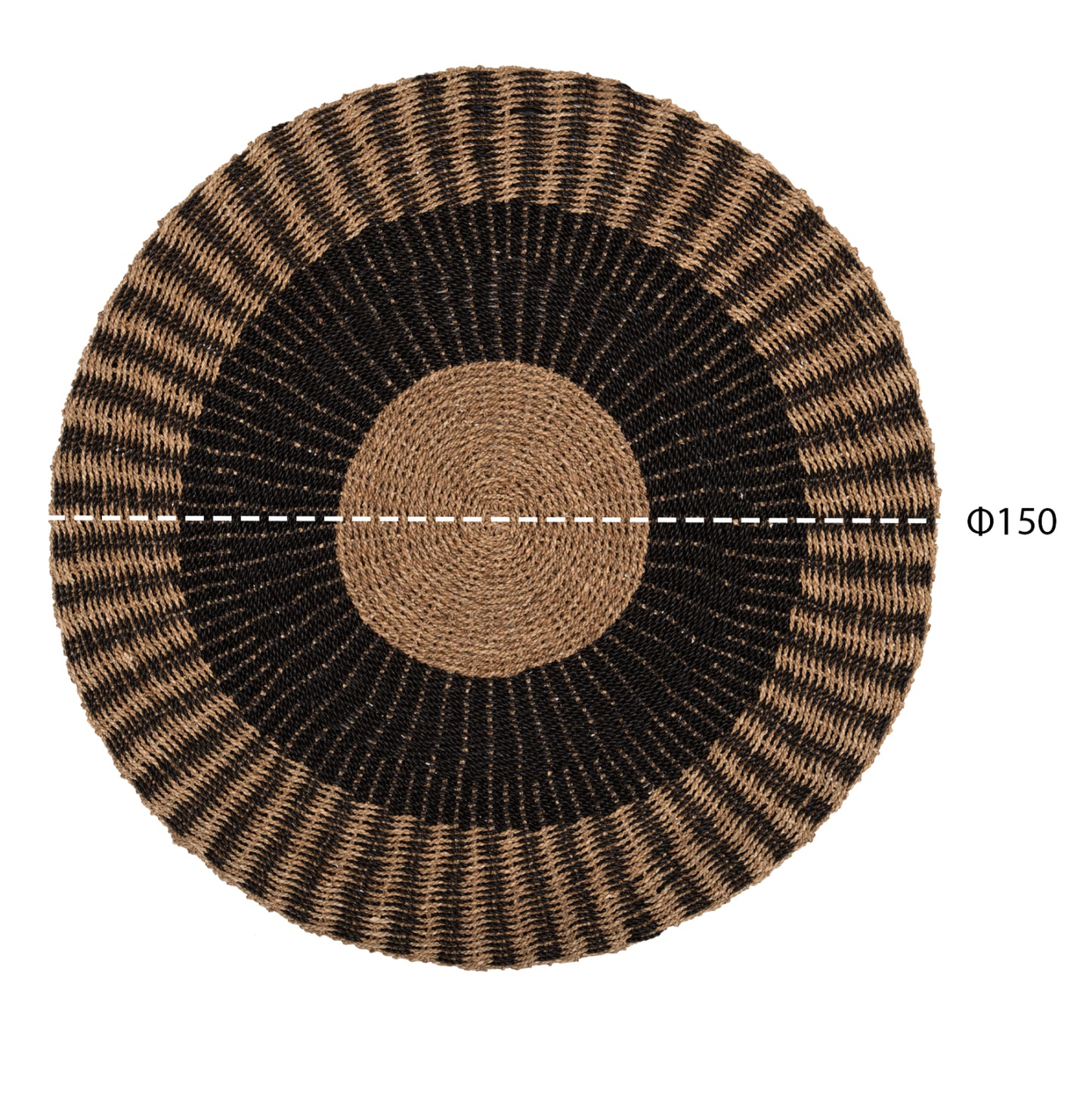 ROUND CARPET KIRKI HM7843 NATURAL SEAGRASS FIBERS IN BLACK-NATURAL COLOR Φ150cm.