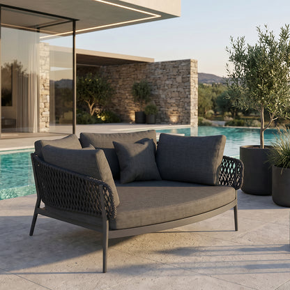 DAYBED 2ΘΕΣΙΟ ΣΕΙΡΑ CAMELLIA HM6217.01 ΣΚΟΥΡΟ ΓΚΡΙ ΑΛΟΥΜΙΝΙΟ-P.E.ΣΧΟΙΝΙ-OLEFIN 164x144x70Υεκ.