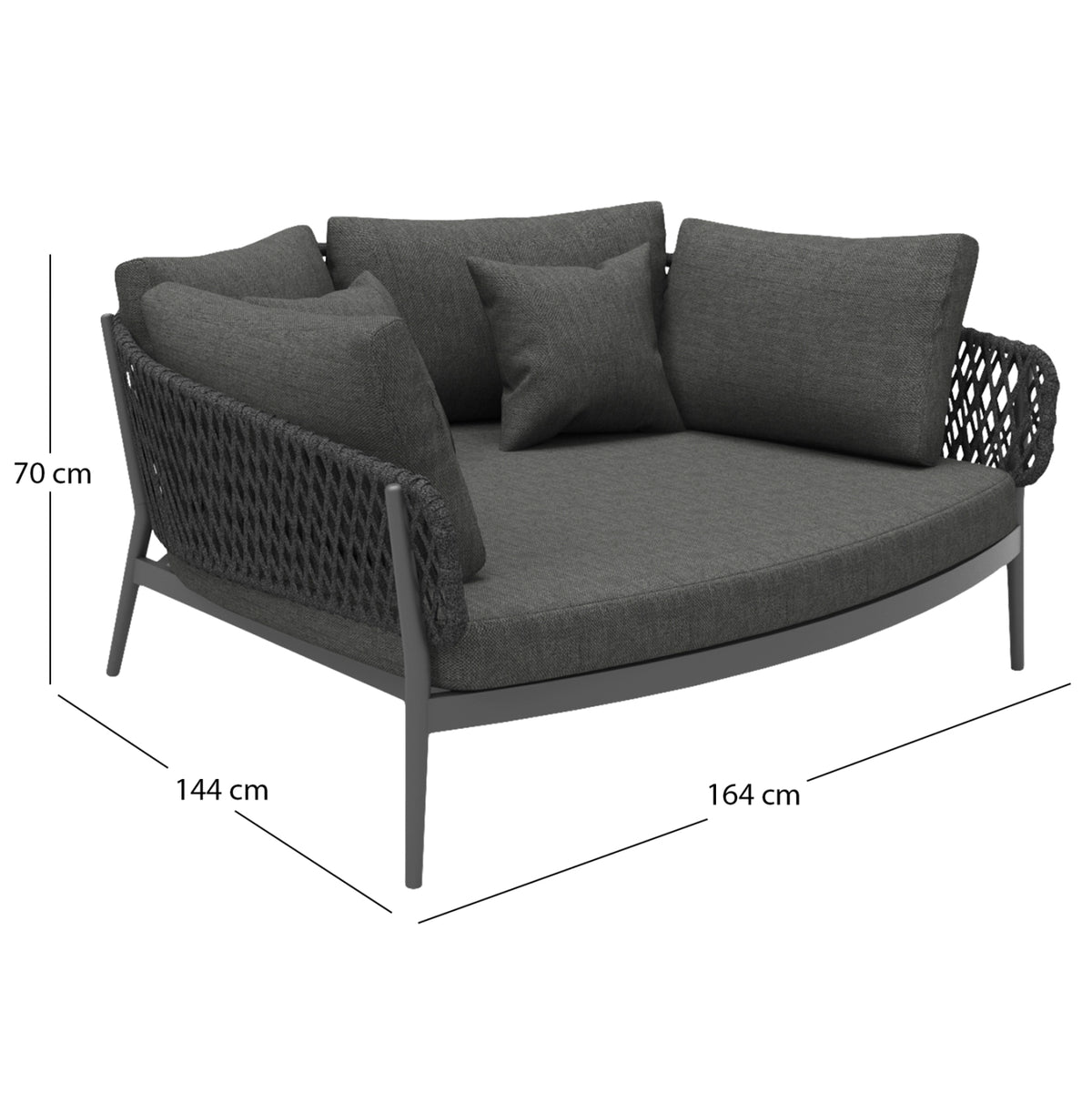 DAYBED 2ΘΕΣΙΟ ΣΕΙΡΑ CAMELLIA HM6217.01 ΣΚΟΥΡΟ ΓΚΡΙ ΑΛΟΥΜΙΝΙΟ-P.E.ΣΧΟΙΝΙ-OLEFIN 164x144x70Υεκ.