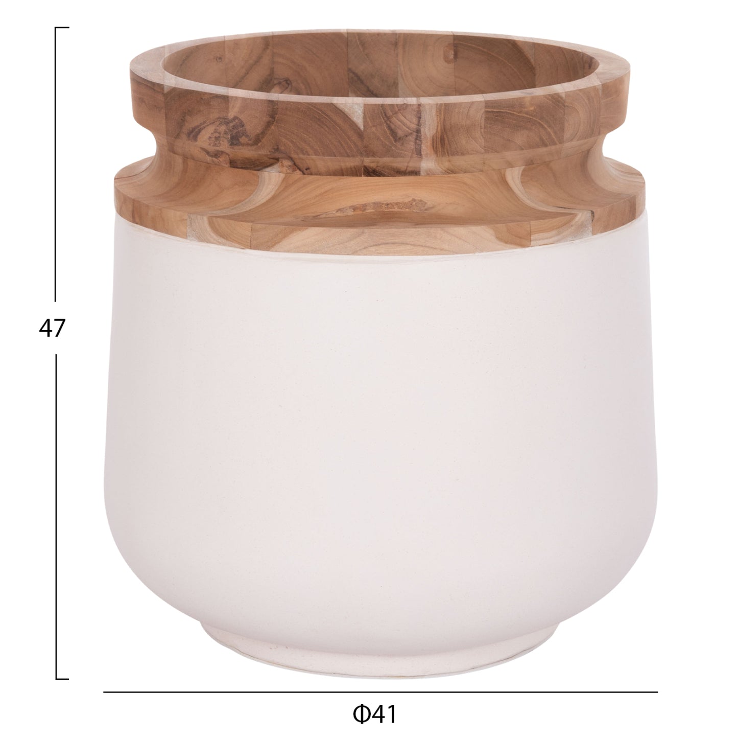 DECORATIVE FLOOR VASES 2PCS LINTER HM21140.02 FIBER CEMENT IN WHITE-TEAK WOOD 47H & 60Hcm.
