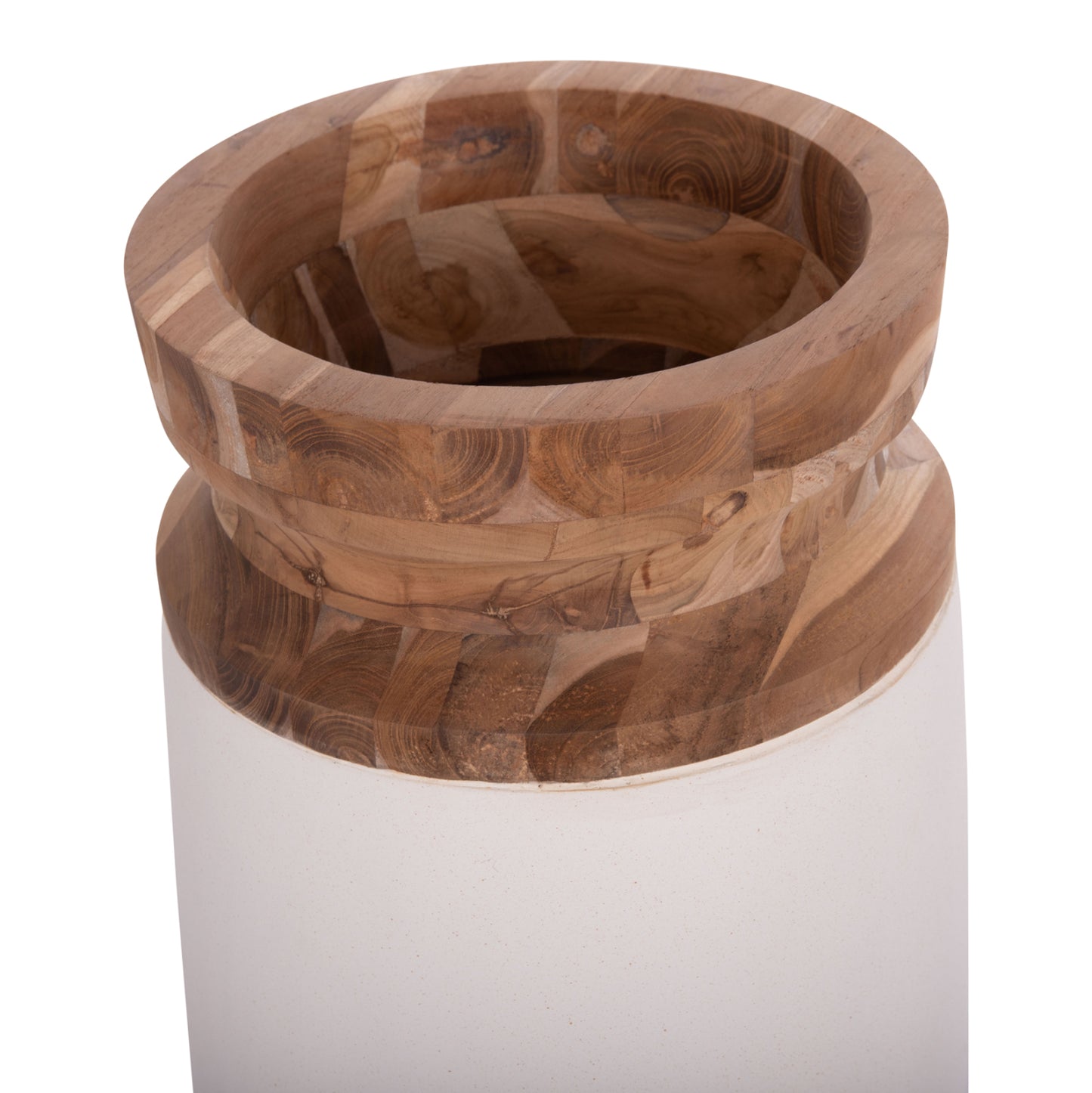 DECORATIVE FLOOR VASES 2PCS LINTER HM21140.02 FIBER CEMENT IN WHITE-TEAK WOOD 47H & 60Hcm.