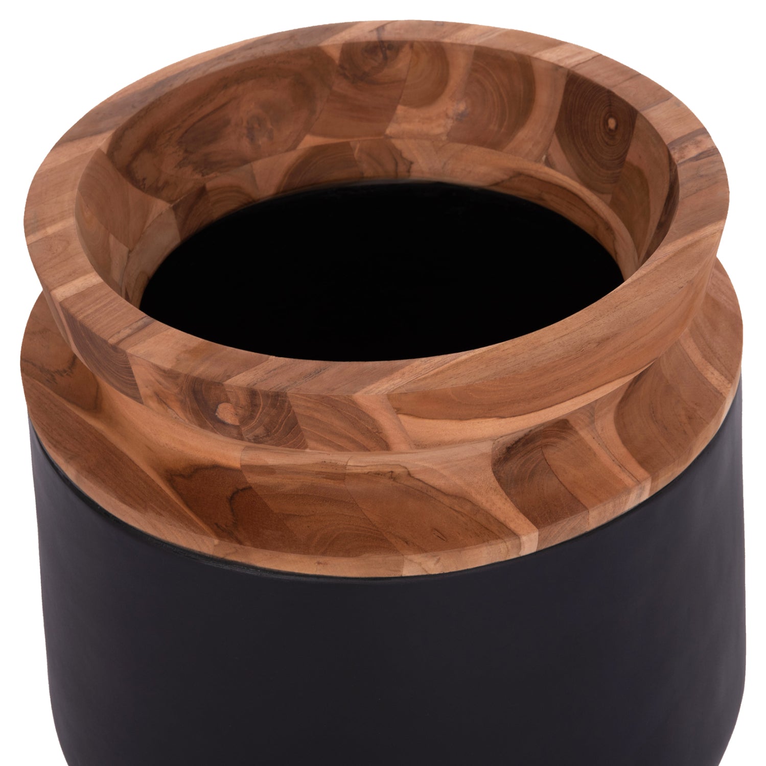 DECORATIVE FLOOR VASES 2PCS LINTER HM21140.01 FIBER CEMENT IN BLACK-TEAK WOOD 47H & 60Hcm.