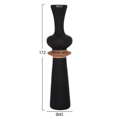 DECORATIVE FLOOR VASE NEBULA HM4660.01L FIBER CEMENT IN BLACK--TEAK WOOD Φ45x172Hcm.