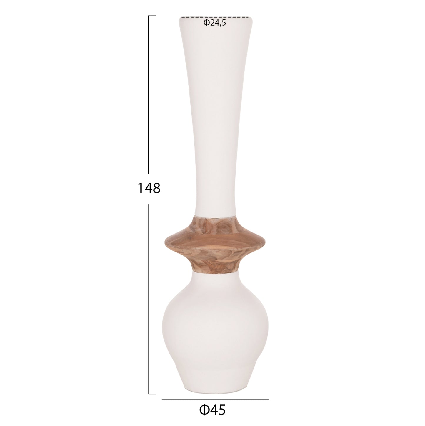 DECORATIVE FLOOR VASE NEBULA HM4660.02M FIBER CEMENT IN WHITE--TEAK WOOD Φ45x148Hcm.