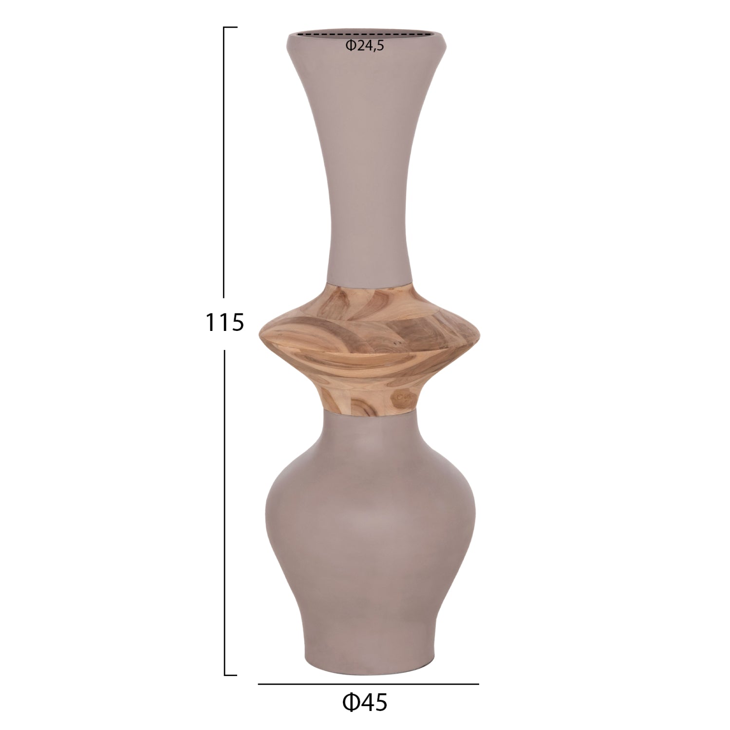 DECORATIVE FLOOR VASE NEBULA HM4660.05S FIBER CEMENT IN TAUPE--TEAK WOOD Φ45x115Hcm.