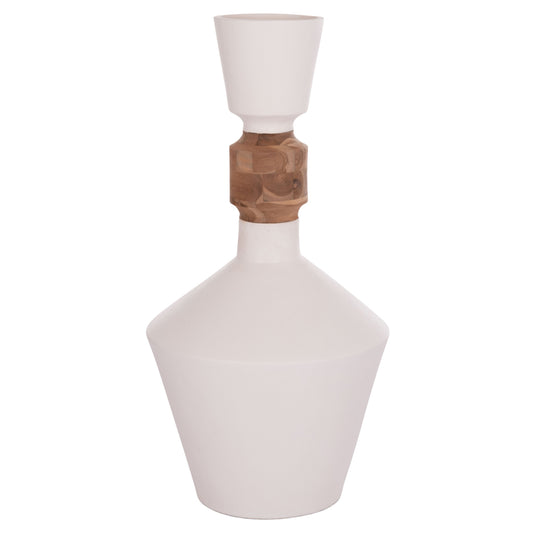 DECORATIVE FLOOR VASE NEBULA HM4661.02 FIBER CEMENT IN WHITE--TEAK WOOD Φ60x115Hcm.