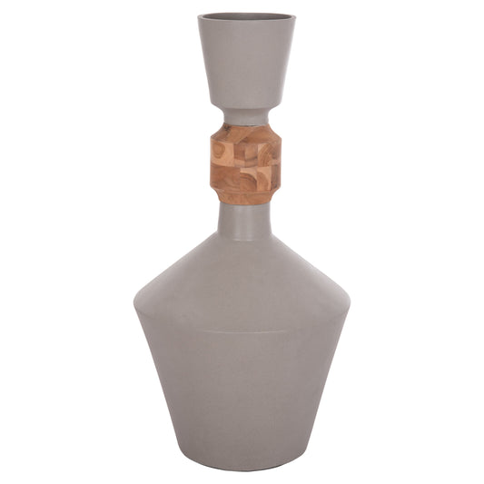 DECORATIVE FLOOR VASE NEBULA HM4661.03 FIBER CEMENT IN GREY--TEAK WOOD Φ60x115Hcm.