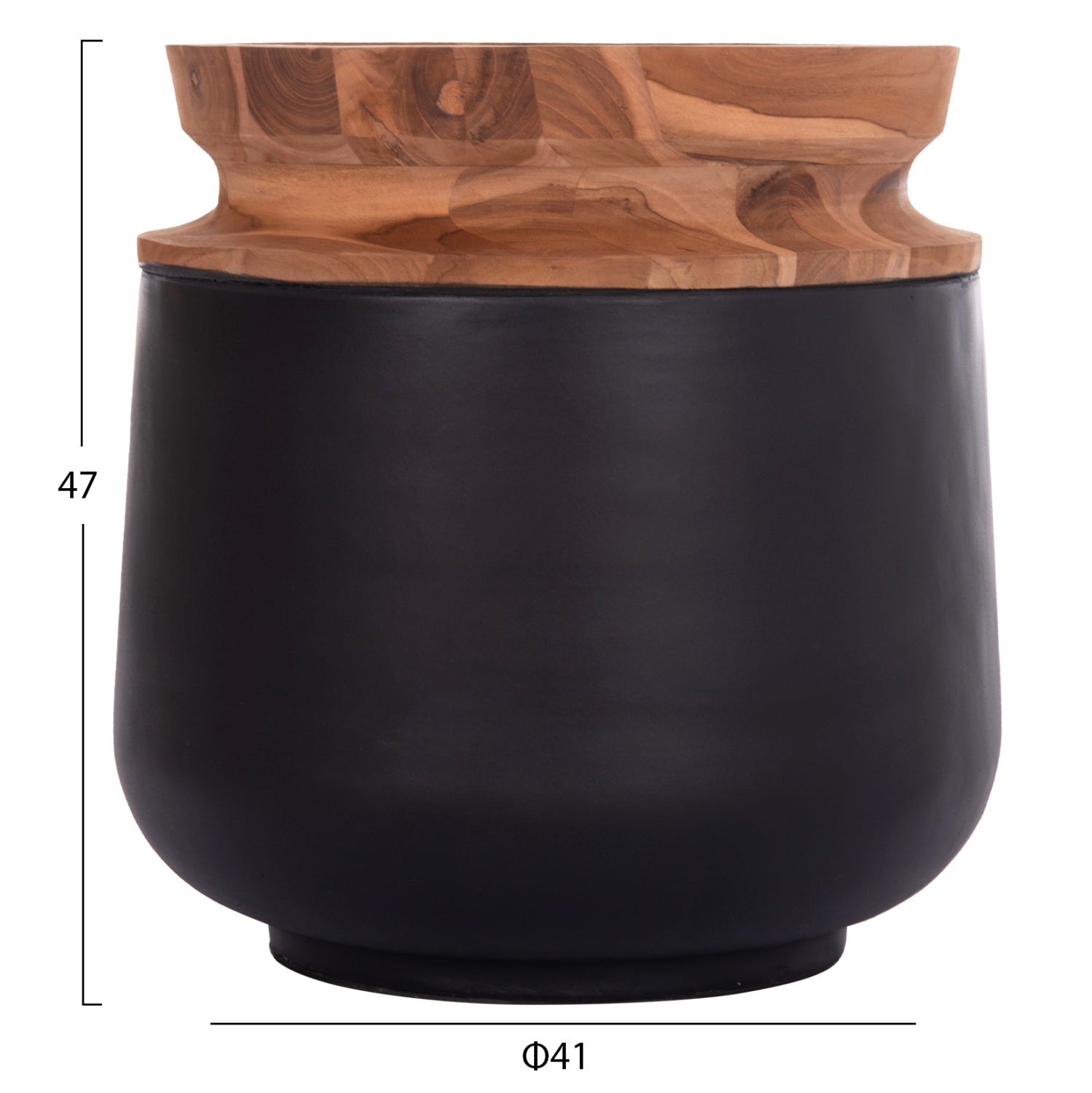 DECORATIVE FLOOR VASE LINTER HM4662.01L FIBER CEMENT IN BLACK--TEAK WOOD Φ41x47Hcm.