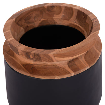 DECORATIVE FLOOR VASE LINTER HM4662.01L FIBER CEMENT IN BLACK--TEAK WOOD Φ41x47Hcm.
