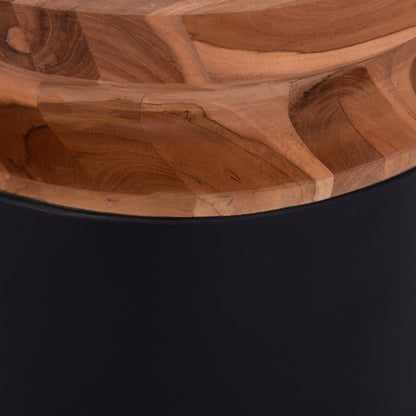 DECORATIVE FLOOR VASE LINTER HM4662.01L FIBER CEMENT IN BLACK--TEAK WOOD Φ41x47Hcm.
