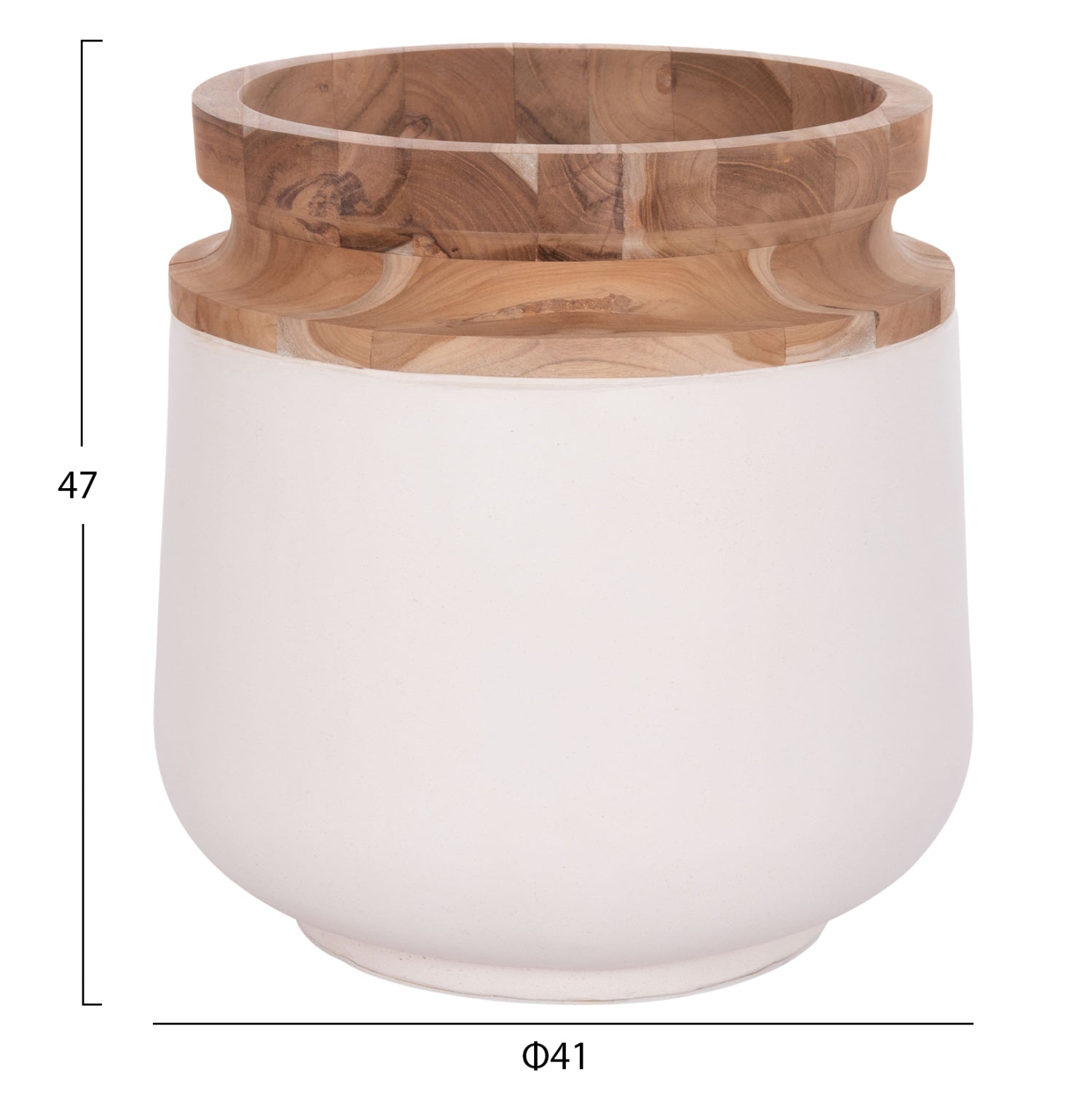 DECORATIVE FLOOR VASE LINTER HM4662.02L FIBER CEMENT IN WHITE--TEAK WOOD Φ41x47Hcm.