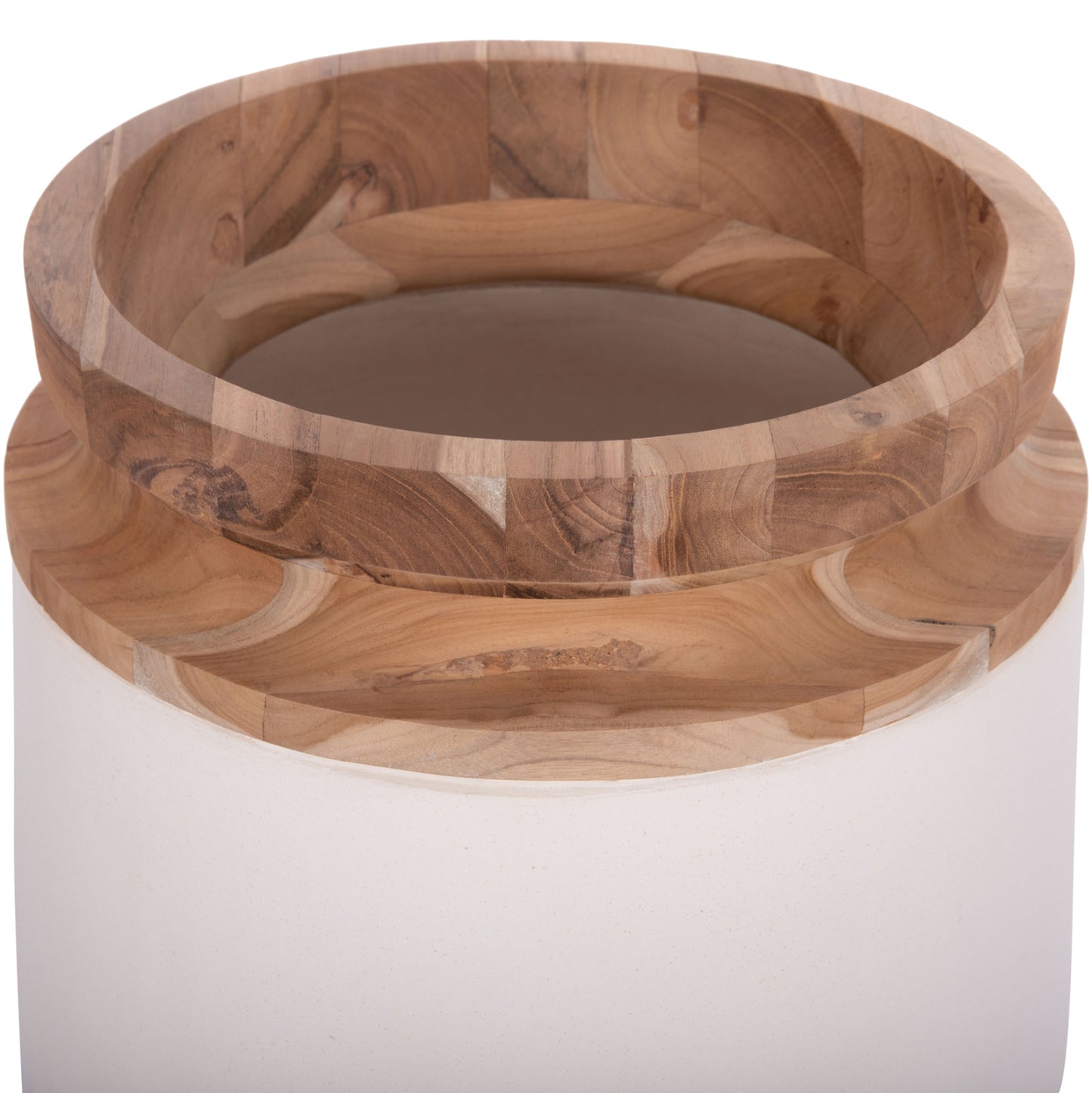 DECORATIVE FLOOR VASE LINTER HM4662.02L FIBER CEMENT IN WHITE--TEAK WOOD Φ41x47Hcm.