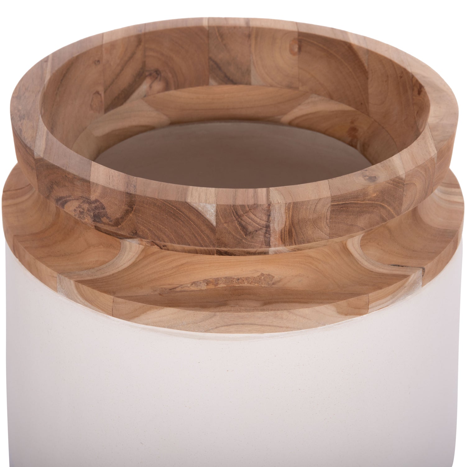 DECORATIVE FLOOR VASE LINTER HM4662.02L FIBER CEMENT IN WHITE--TEAK WOOD Φ41x47Hcm.
