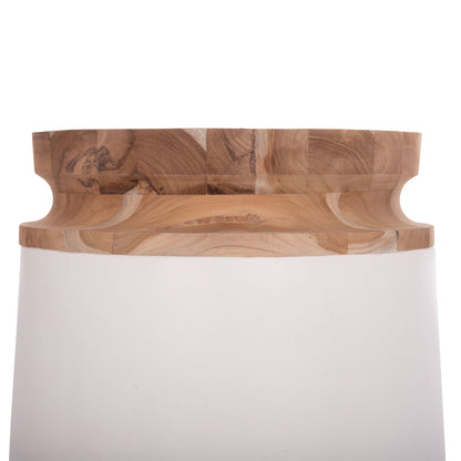 DECORATIVE FLOOR VASE LINTER HM4662.02L FIBER CEMENT IN WHITE--TEAK WOOD Φ41x47Hcm.