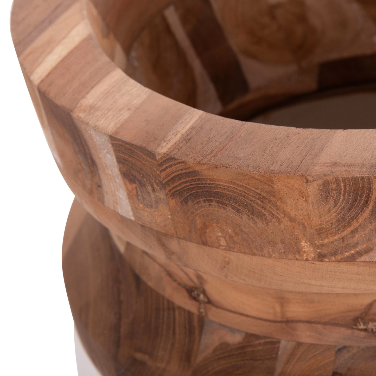 DECORATIVE FLOOR VASE LINTER HM4662.02S FIBER CEMENT IN WHITE--TEAK WOOD Φ34x60Hcm.