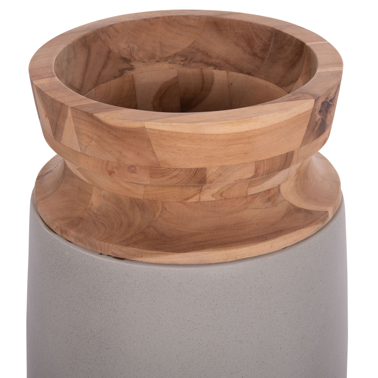 DECORATIVE FLOOR VASE LINTER HM4662.03S FIBER CEMENT IN GREY--TEAK WOOD Φ34x60Hcm.