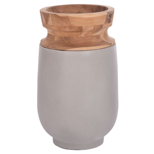 DECORATIVE FLOOR VASE LINTER HM4662.03S FIBER CEMENT IN GREY--TEAK WOOD Φ34x60Hcm.