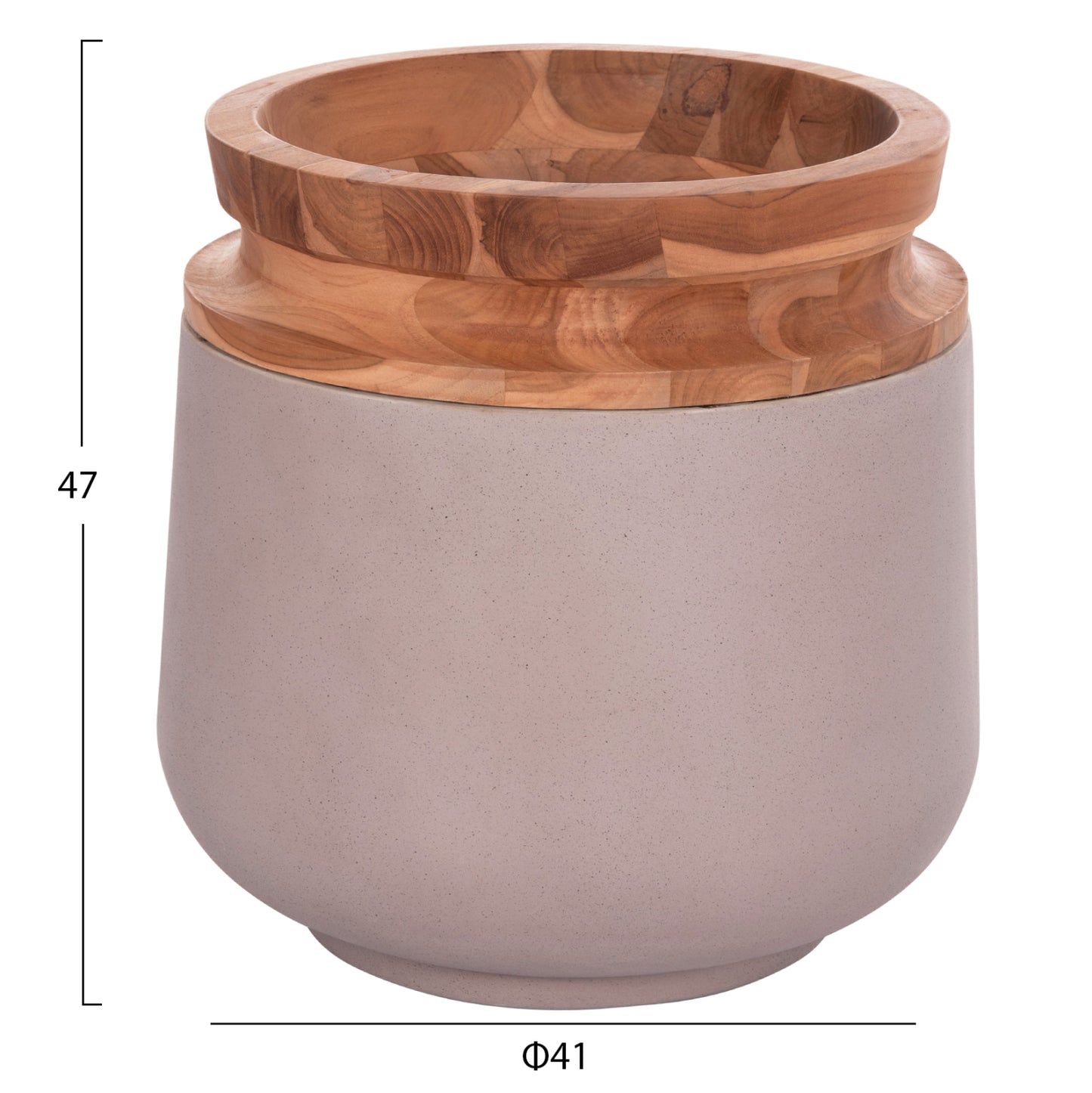 DECORATIVE FLOOR VASE LINTER HM4662.05L FIBER CEMENT IN MATTE GREY--TEAK WOOD Φ41x47Hcm.