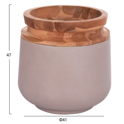 DECORATIVE FLOOR VASE LINTER HM4662.05L FIBER CEMENT IN MATTE GREY--TEAK WOOD Φ41x47Hcm.
