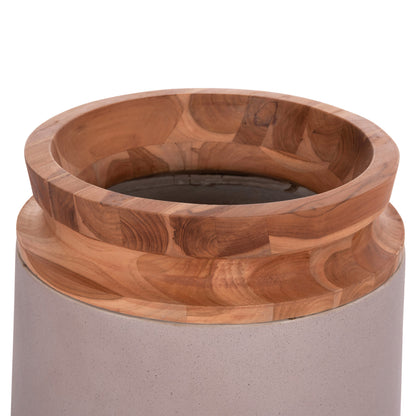 DECORATIVE FLOOR VASE LINTER HM4662.05L FIBER CEMENT IN MATTE GREY--TEAK WOOD Φ41x47Hcm.