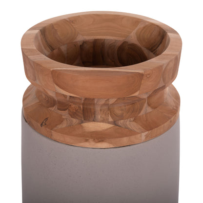 DECORATIVE FLOOR VASE LINTER HM4662.05S FIBER CEMENT IN GREY MATTE--TEAK WOOD Φ34x60Hcm.