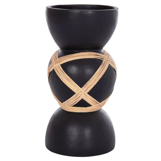 DECORATIVE FLOOR VASE MAYNARD HM4672.01L TERRACOTTA IN BLACK COLOR--RATTAN Φ32x62.5Hcm.