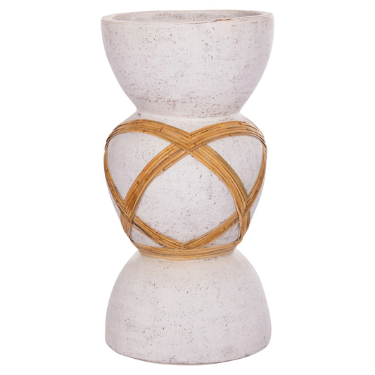 DECORATIVE FLOOR VASE MAYNARD HM4672.02L TERRACOTTA IN WHITE--RATTAN Φ32x62.5Hcm.